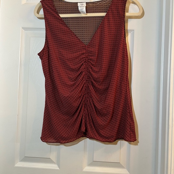 💐 CAbi Red & Tan reversible Ruched Sleeveless Tank Top size medium - Picture 2 of 8